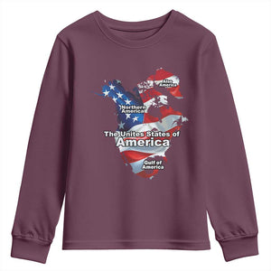 Trump America's Gulf Youth Sweatshirt Northen America Map American Flag TS02 Maroon Print Your Wear