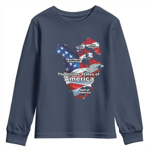 Trump America's Gulf Youth Sweatshirt Northen America Map American Flag TS02 Navy Print Your Wear