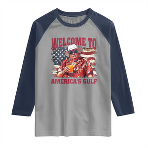 Trump Welcome To America's Gulf Raglan Shirt US Flag TS02 Sport Gray Navy Print Your Wear