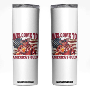 Trump Welcome To America's Gulf Skinny Tumbler US Flag TS02 White Print Your Wear