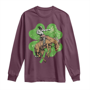 St Patrick's Day Lucky Cowboy Long Sleeve Shirt Retro Vintage Clover TS02 Maroon Print Your Wear
