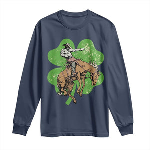 St Patrick's Day Lucky Cowboy Long Sleeve Shirt Retro Vintage Clover TS02 Navy Print Your Wear