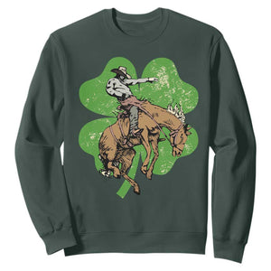 St Patrick's Day Lucky Cowboy Sweatshirt Retro Vintage Clover TS02 Dark Forest Green Print Your Wear