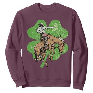 St Patrick's Day Lucky Cowboy Sweatshirt Retro Vintage Clover TS02 Maroon Print Your Wear