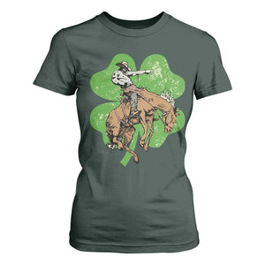 St Patrick's Day Lucky Cowboy T Shirt For Women Retro Vintage Clover TS02 Dark Forest Green Print Your Wear