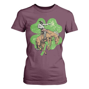 St Patrick's Day Lucky Cowboy T Shirt For Women Retro Vintage Clover TS02 Maroon Print Your Wear