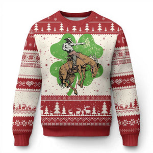 St Patrick's Day Lucky Cowboy Knit Sweatshirt Retro Vintage Clover TS02 Red Print Your Wear