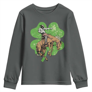 St Patrick's Day Lucky Cowboy Youth Sweatshirt Retro Vintage Clover TS02 Dark Heather Print Your Wear