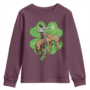 St Patrick's Day Lucky Cowboy Youth Sweatshirt Retro Vintage Clover TS02 Maroon Print Your Wear