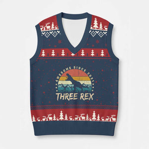 Three Rex 3rd Birthday V-Neck Knit Sweater Vest 3 Years Old Dinosaur Bday Boy TS02 Navy Red Print Your Wear