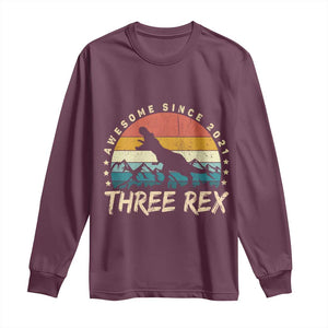 Three Rex 3rd Birthday Long Sleeve Shirt 3 Years Old Dinosaur Bday Boy TS02 Maroon Print Your Wear