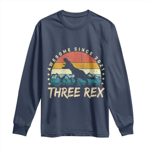 Three Rex 3rd Birthday Long Sleeve Shirt 3 Years Old Dinosaur Bday Boy TS02 Navy Print Your Wear