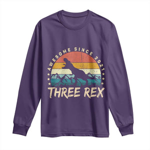 Three Rex 3rd Birthday Long Sleeve Shirt 3 Years Old Dinosaur Bday Boy TS02 Purple Print Your Wear