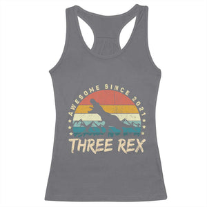 Three Rex 3rd Birthday Racerback Tank Top 3 Years Old Dinosaur Bday Boy TS02 Charcoal Print Your Wear