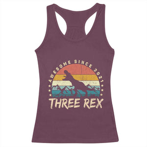 Three Rex 3rd Birthday Racerback Tank Top 3 Years Old Dinosaur Bday Boy TS02 Maroon Print Your Wear