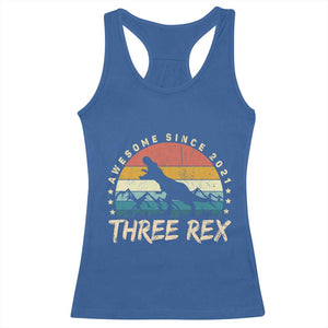 Three Rex 3rd Birthday Racerback Tank Top 3 Years Old Dinosaur Bday Boy TS02 Royal Blue Print Your Wear