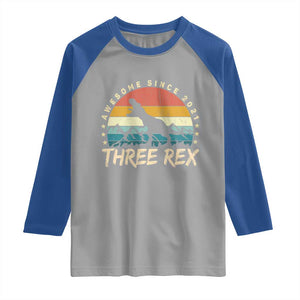 Three Rex 3rd Birthday Raglan Shirt 3 Years Old Dinosaur Bday Boy TS02 Sport Gray Royal Print Your Wear
