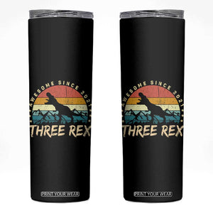 Three Rex 3rd Birthday Skinny Tumbler 3 Years Old Dinosaur Bday Boy TS02 Black Print Your Wear