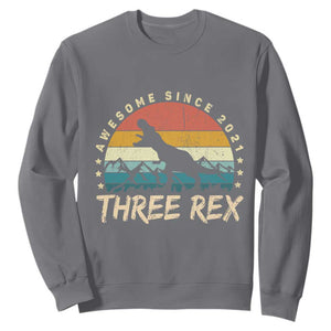 Three Rex 3rd Birthday Sweatshirt 3 Years Old Dinosaur Bday Boy TS02 Charcoal Print Your Wear