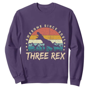 Three Rex 3rd Birthday Sweatshirt 3 Years Old Dinosaur Bday Boy TS02 Purple Print Your Wear