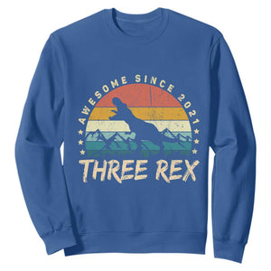 Three Rex 3rd Birthday Sweatshirt 3 Years Old Dinosaur Bday Boy TS02 Royal Blue Print Your Wear