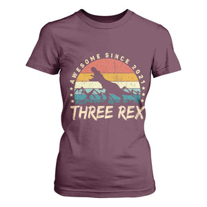Three Rex 3rd Birthday T Shirt For Women 3 Years Old Dinosaur Bday Boy TS02 Maroon Print Your Wear
