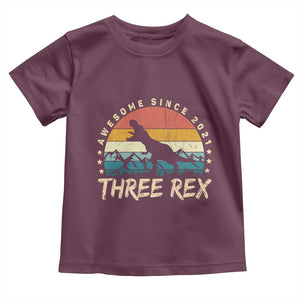 Three Rex 3rd Birthday Toddler T Shirt 3 Years Old Dinosaur Bday Boy TS02 Maroon Print Your Wear