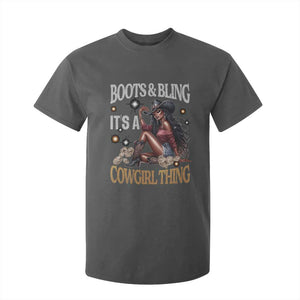 Melanin Cowgirl T Shirt For Kid Boots & Bling It's A Cowgirl Thing Black History TS02 Dark Heather Print Your Wear