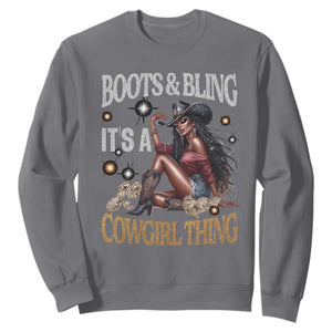 Melanin Cowgirl Sweatshirt Boots & Bling It's A Cowgirl Thing Black History TS02 Charcoal Print Your Wear