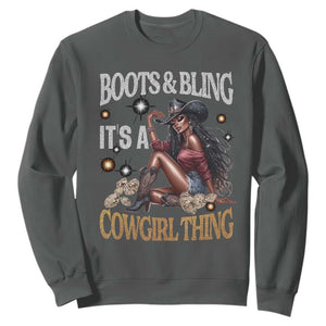 Melanin Cowgirl Sweatshirt Boots & Bling It's A Cowgirl Thing Black History TS02 Dark Heather Print Your Wear