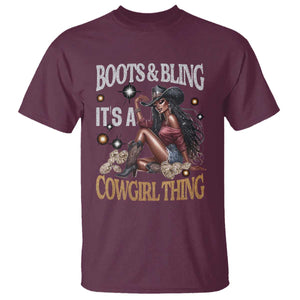 Melanin Cowgirl T Shirt Boots & Bling It's A Cowgirl Thing Black History TS02 Maroon Print Your Wear