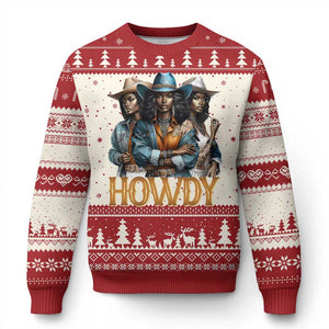 Howdy Melanin Cowgirl Knit Sweatshirt Retro Western Rodeo African American Women Black History TS02 Red Print Your Wear