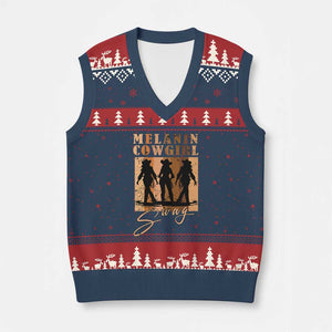 Melanin Cowgirl Swag V-Neck Knit Sweater Vest African American Cowgirls Black History Pride Retro TS02 Navy Red Print Your Wear