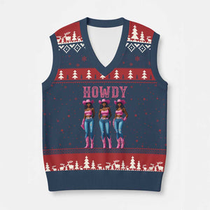 Howdy Melanin Cowgirl V-Neck Knit Sweater Vest Howdy Melanin Black Women Western Rodeo Black Cowgirls TS02 Navy Red Print Your Wear