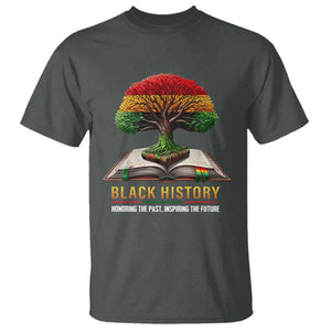 Black History Teacher T Shirt Honoring The Past Inspiring The Future Tree of Life TS02 Dark Heather Print Your Wear