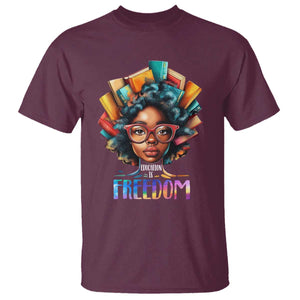 Black History Education Is Freedom T Shirt Black Teacher Books TS02 Maroon Print Your Wear
