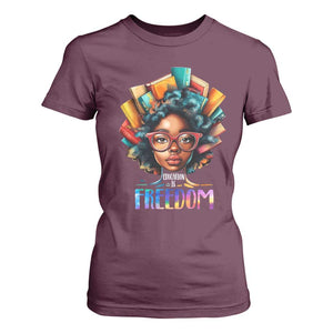 Black History Education Is Freedom T Shirt For Women Black Teacher Books TS02 Maroon Print Your Wear