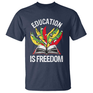 Education Is Freedom T Shirt Teaching Black History Month Books TS02 Navy Print Your Wear