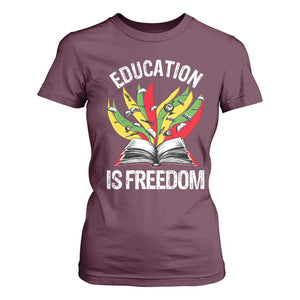 Education Is Freedom T Shirt For Women Teaching Black History Month Books TS02 Maroon Print Your Wear