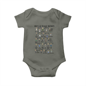 ABCs of Black History Month Baby Onesie Black Excellence Pride TS02 Military Green Print Your Wear