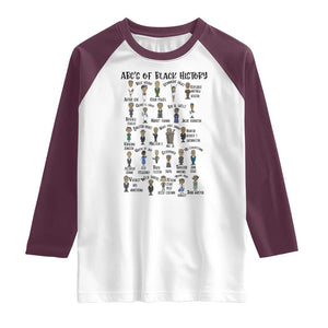 ABCs of Black History Month Raglan Shirt Black Excellence Pride TS02 White Maroon Print Your Wear