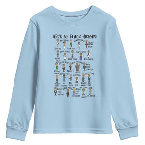 ABCs of Black History Month Youth Sweatshirt Black Excellence Pride TS02 Light Blue Print Your Wear