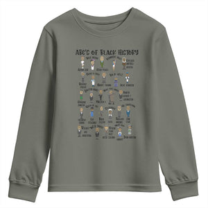ABCs of Black History Month Youth Sweatshirt Black Excellence Pride TS02 Military Green Print Your Wear