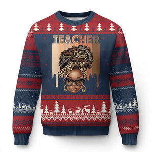 Black Teacher Magic Ugly Christmas Sweater Black History Month Afro Hair Melanin TS02 Navy Red Print Your Wear