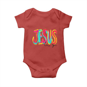 Jesus Loves You Colorful Brush Stroke Christian Baby Onesie Faith Inspirational Religious Gift for Believers TS02 Red Print Your Wear