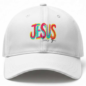 Jesus Loves You Colorful Brush Stroke Christian Baseball Cap Faith Inspirational Religious Gift for Believers TS02 Print Your Wear