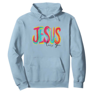 Jesus Loves You Colorful Brush Stroke Christian Hoodie Faith Inspirational Religious Gift for Believers TS02 Light Blue Print Your Wear