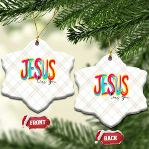 Jesus Loves You Colorful Brush Stroke Christian Ceramic Ornament Faith Inspirational Religious Gift for Believers TS02 Print Your Wear