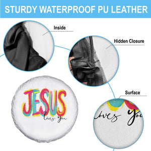 Jesus Loves You Colorful Brush Stroke Christian Spare Tire Cover Faith Inspirational Religious Gift for Believers TS02 Print Your Wear