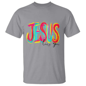 Jesus Loves You Colorful Brush Stroke Christian T Shirt Faith Inspirational Religious Gift for Believers TS02 Sport Gray Print Your Wear